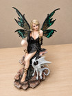 Gothic Fairy With White Dragon Fantasy Statue Enchanted Guardian Figurine