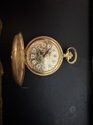 Elgin Full Hunter Pocket Watch Gold Plated Engraved Case Silver Roman Dial