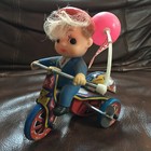 Antique Tin Litho Wind Up Toy Boy On Tricycle W  Balloon Mtu Happy Days Vintage