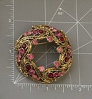 Vintage Wreath Brooch  Pin  Gold Tone Metal Brooch With Crystals