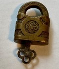 1  Small Antique Vintage Brass Metal Yale   Towne Lock Original Key Padlock Mini