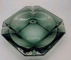 Vintage Smoked Glass Cigar cigarette 8   x8    Ashtray Heavy Thick Glass Faceted 