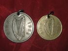  Lot Of 2 Vintage Antique Silver   Gold Irish Horse harp Coin  Pendant Necklace