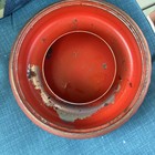 Vintage 3 Piece Metal Tin Sewing Kit Storage Container Rustic Red 