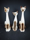 3 X Mid Century Tall Long Neck Ceramic Siamese Cats