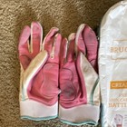 Bruce Bolt Leather Full Finger Batting Gloves Pair L White pink blue Hook   Loop