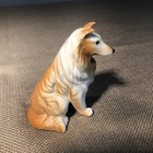 Vintage Collie Dog Figurine Sitting Puppy 3  Brown White Porcelain Lassie