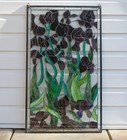 Tiffany Style Stained Glass Window Panel Iris Flowers  20 5  X 34 25  Qa448