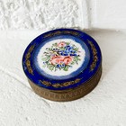 Antique French Enamel Compact Powder Box Mirror Hand Painted Floral France Made