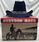 Stetson The Billy Kidd Cowgirl Western Hat Navy Blue Feather In Box Vintage