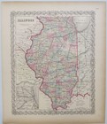Original 1855 Colton s Hand Colored Map Of Illinois