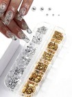 Nail Pearls 12 Grids Half Round Flat-back Metallic Diy Nail Faux Beads For Women