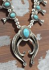 Southwestern Naja Blue Faux Turquoise Squash Blossom Necklace   Earrings Set