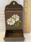 Vintage Metal Tin Match Wall Holder Brown With Flowers Farmhouse Cottage Core