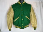 Vintage Delong Letterman Jacket Size 36 Green gold Nwot 80s Wool Leather