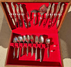 Vintage 53 Pc 1881 Rogers Oneida Silverplate Flatware Set Red Velvet Wood Box