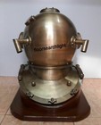 18  Antique Finish Scuba Boston Mark V Navy Diving Divers Helmet W  Wooden Base