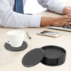 Set Of 6 Round Leather Bar Coasters For Drinks With Holder  black  Black