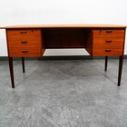 Mid Century Danish Modern Desk Executive Teak 6 Drawer Bookshelf Floating Doors