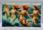 Stunning Unique Vintage Nude Sea Nymphs Scene Large Glass Heavy Cigar Ashtray 