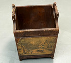 Vintage Primitive Wooden Handles Cachebox Decoupage Floor Basket Sewing Box 17 