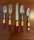 Vtg  Lot 31 Pcs  Two-toned Bakelite Stainless Flatware-six 5 Pc  Place Settings