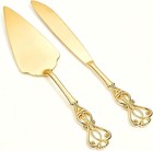 Gold Cake Cutting Set  2 Pcs Wedding Cake Knife And Server Set  Vintage Engra   