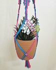 Macrame Cotton Cord Plant Hanger 35 1 2  Wooden Beads Metal Ring Blue And Pink