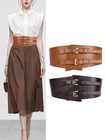 Real Leather Wide Elastic Waist Belt Gold Double Buckle Belt Stretch Waistband