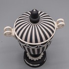 Wedgwood Jasperware Black   White Urn Engine Turning Bows Bacchus Head Acorn Lid