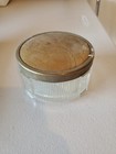 Tulip Design Glass Powder Jar With Gold Hearts Flowers Lid Design Vanity Vintage