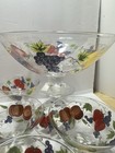 Vintage Nos Victradco Hand Painted Fruit Bowl With 7 Dessert Glasses W labels