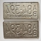 2 Vintage Mass 1970s Commercial Ab 84-394 White Red Massachusetts License Plate