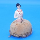 Vintage Half Doll Pin Cushion Cherries Porcelain Figurine Bathing Beauty