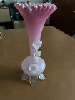 Antique Victorian Era Blown Pink Art Glass Vase W  Applied Flower   Petal Dec 
