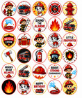 Wafer Firefighter Edible Cupcake Toppers 30 Circles Fire Truck Dog