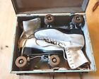 1950s Antique Vintage Hyde Athletic Shoe Roller Skates Chicago Wood Wheels Case