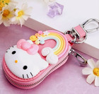 Sanrio Hello Kitty Keychain Car Key Leather Case W Zipper Bag Purse Coins Keys  