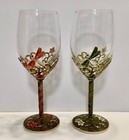Forever International Set Of Two Enamel Wine Glasses goblets Dragonflies Jeweled