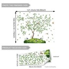 Large Green Twig Tree Wall Decals Falling Green Leaves Plants With Birds Wall   