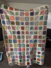 Homemade Crochet Quilt Afghan Granny Squares White Multicolor 42x60 Blanket