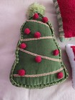 Vtg Christmas Throw Pillow Set Of 3 Tree Hand Hooked Wool Velvet