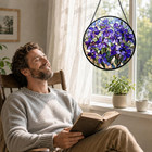Stained Glass Window Hanging Lilac Stained Glass Style Suncatcher Round Purple F