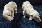 Pair Polar Bear Lead Metal Cold Painted Figurines Crescent  4 5 In W X2 In H Vtg