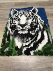Vintage Latch Hook Rug White Tiger Wall 80s Art Hanging Tapestry Shag