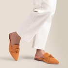Musshoe Suede Bow Mules For Women - Pointed Toe Loafers With 7 5  Tan Knot