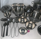 Vintage Child s Kitchen Set Stainless Steel Cookware Utensils Lot Of 43