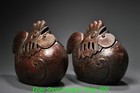 7 4 old China Bronze Fengshui 12 Zodiac Chick Chicken Animal Incense Burner Pair