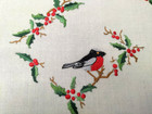 Christmas Red Robin   Holly Leaves berries  Vintage Hand Embroidered Centrepiece
