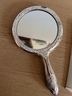 Silver Plated Vanity Set Vtg Hand Mirror Hair Brush Comb Victorian Art Nouveau